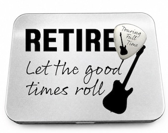 Retired Gift Retirement Gift Idea Retiree For Him Pick Guitar Lover Men's Retirement Party Gift Idea The Touring Full Time Guitar Pick + Tin