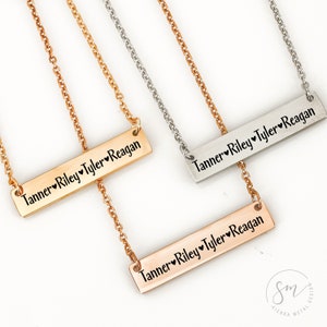 Cute Mom Necklace with Kid Names 1 Kid 2 Kids 3 Kids 4 Kids 5 Kids Names Personalized for Mom Mother&#39;s Day Gift Jewelry Children&#39;s Names Bar
