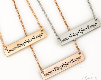 Cute Mom Necklace with Kid Names 1 Kid 2 Kids 3 Kids 4 Kids 5 Kids Names Personalized for Mom Mother's Day Gift Jewelry Children's Names Bar