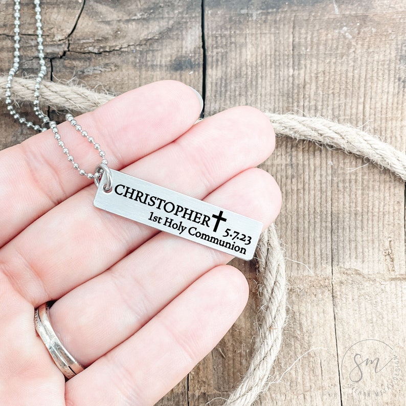 Personalized Boys First Communion Necklace For Boy First Communion Necklace First Communion Gift Cross Necklace boy Gift for Communion image 9