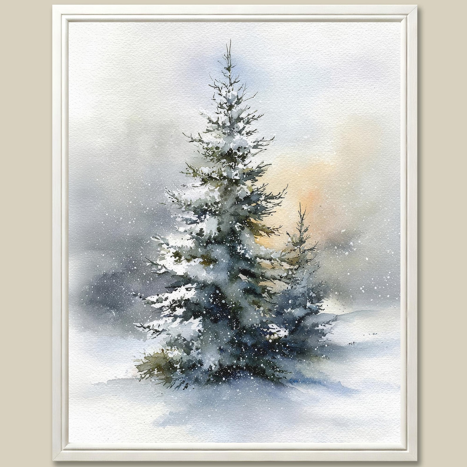 Snowy Pine Tree Watercolor Art Print - Winter Forest Landscape - Etsy