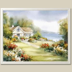 Cape Cod House Painting Flower Garden Watercolor Art Print Massachusetts Landscape Wall Art New England Coastal Poster