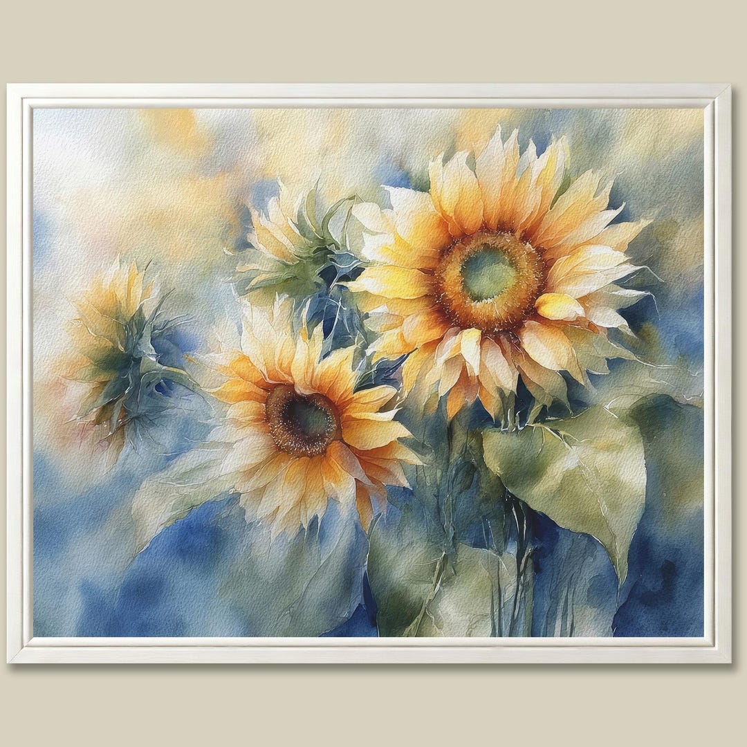 Yellow Sunflowers Art Print Watercolor Painting Summer Floral Wall Art ...