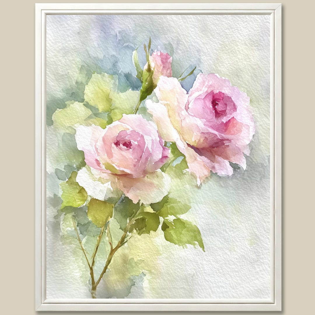 Pink Roses Watercolor Art Print Neutral Floral Botanical Wall Art ...