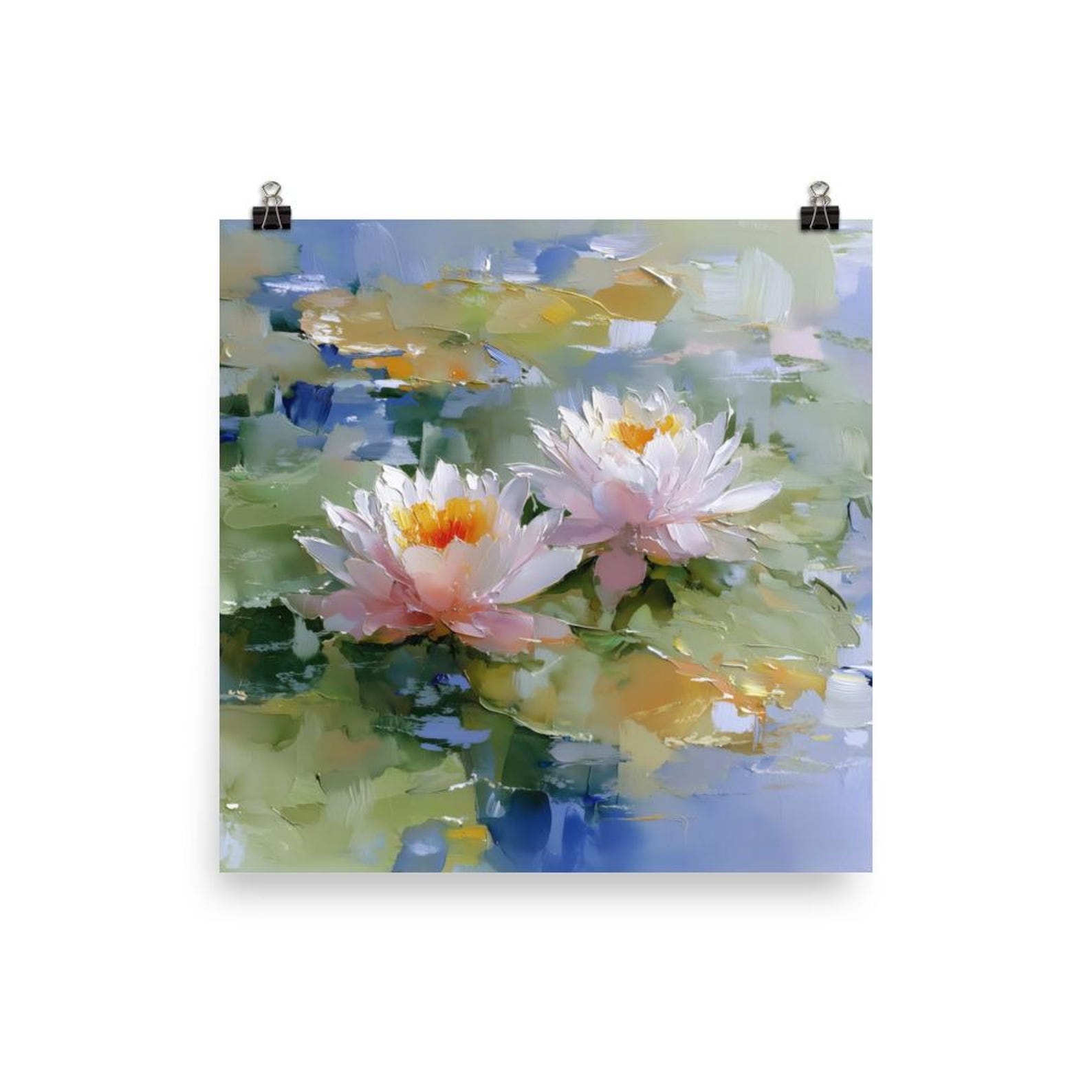 Water Lily Flowers Art Print Oil Painting Pond Wall Art Floral Decor - Etsy