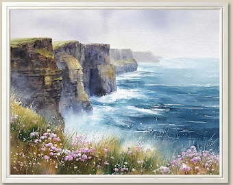 Cliffs of Moher Watercolor Art Print: Irish Coastal Landscape