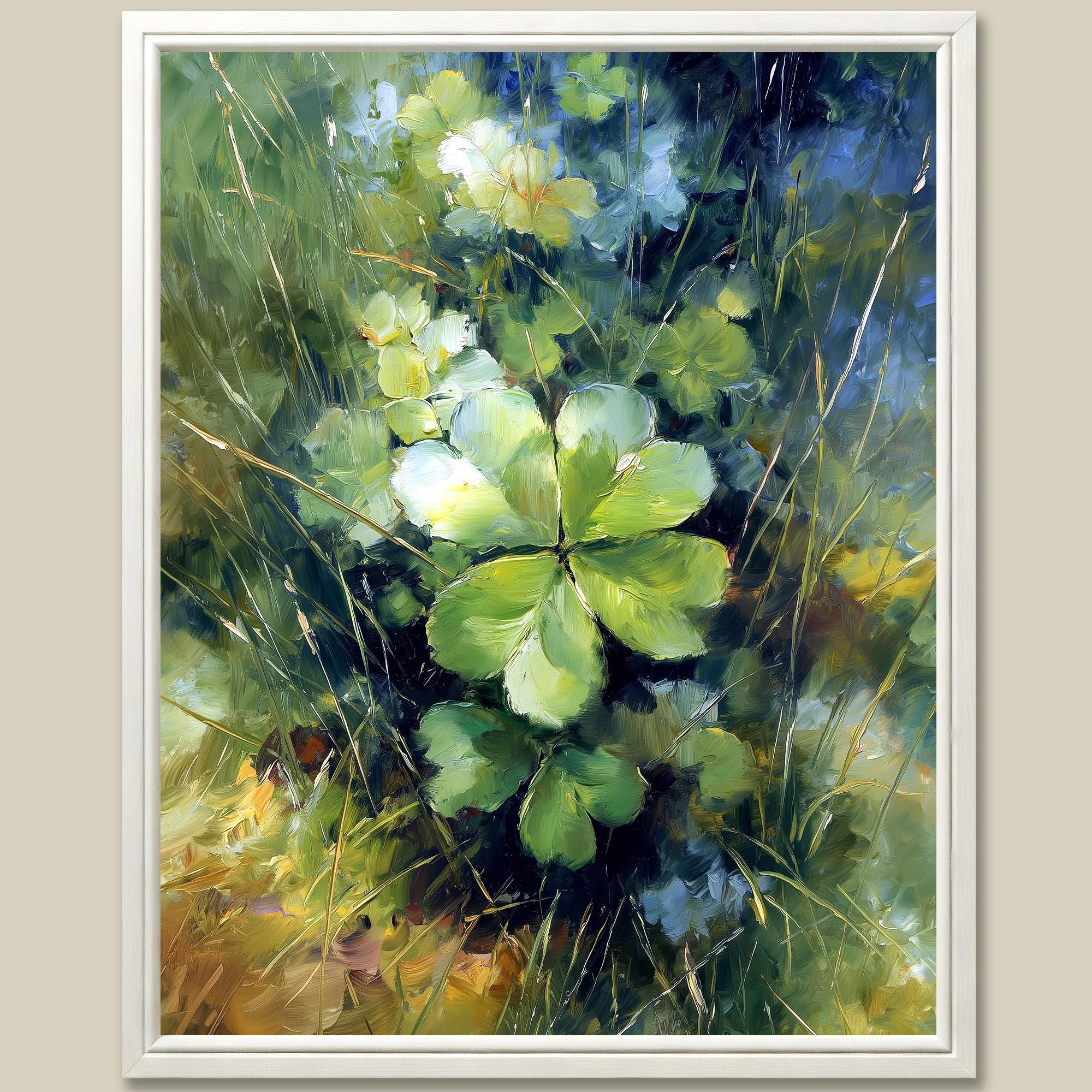 Four Leaf Clover Art Print: Irish Meadow Landscape Painting