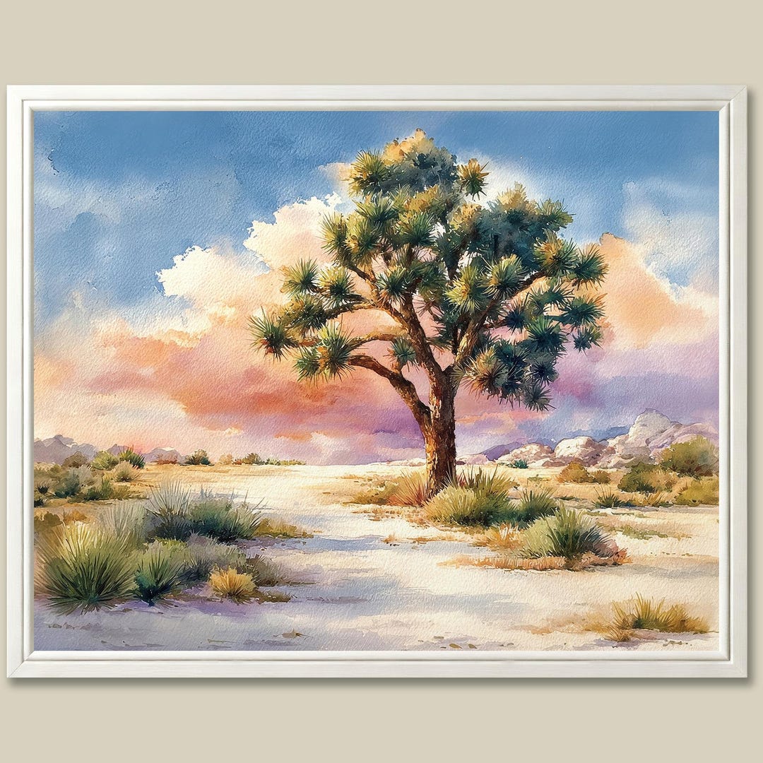 Joshua Tree Art Print Desert Sunrise Watercolor Painting California ...