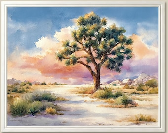 Joshua Tree Art Print Desert Sunrise Watercolor Painting California Mojave Landscape Wall Art