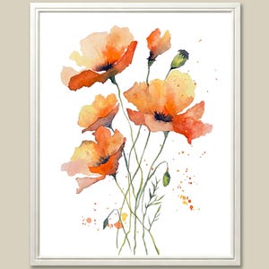 California Poppy Painting Orange Flowers Wall Art Minimalist Floral Art Print Botanical Watercolor Painting Wildflower Poster