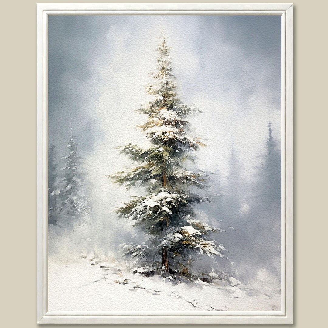 Winter Pine Tree Watercolor Art Print: Snowy Forest Landscape - Etsy