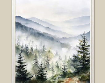 Smoky Mountains Watercolor Art Print: Appalachian Forest Landscape