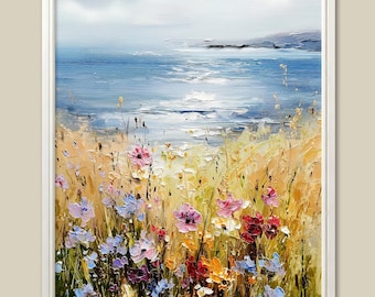 Big Sur Art Print Spring Wildflower Painting California Coastline Landscape Wall Art Pacific Ocean Seascape Poster