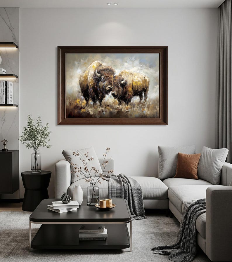 Bison Art Print Animal Painting Wildlife Large Wall Art Buffalo Poster ...