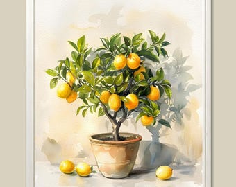 Lemon Tree Watercolor Painting: Botanical Art Print