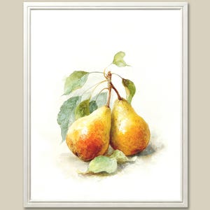Pear Watercolor Painting Rustic Fruit Still Life Art Print Yellow Pears Minimalist Wall Art Botanical Poster Kitchen Wall Decor