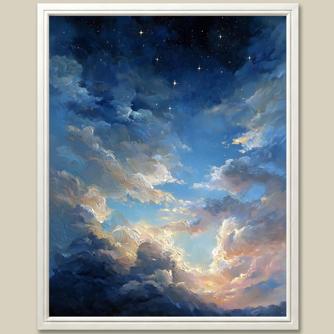 Starry Sky Painting: Night Landscape Art Print - Celestial Wall Decor ...