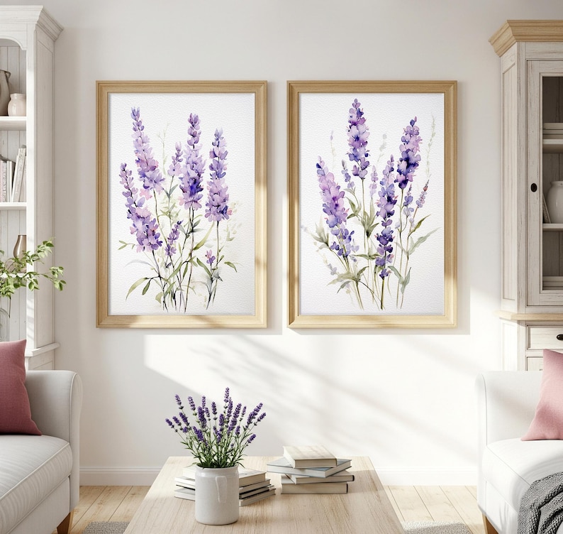 Lavender Watercolor Art Print Set: Purple Floral Botanical Wall Decor ...