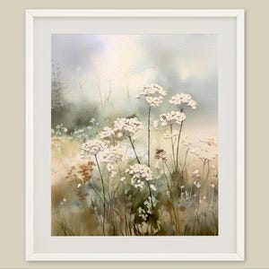 Queen Anne&#39;s lace Flowers Art Print Floral Watercolor Painting Meadow Landscape Wall Art Wildflower Poster Rustic Wall Decor