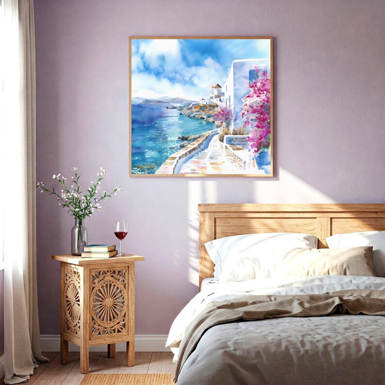 Mykonos Watercolor Art Print: Greek Island Seascape Travel Poster image 4