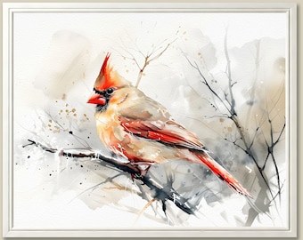 Female Cardinal Watercolor Painting: Winter Bird Art Print
