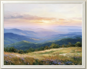 Blue Ridge Mountains Sunset Oil Painting Print: Appalachian Landscape Art