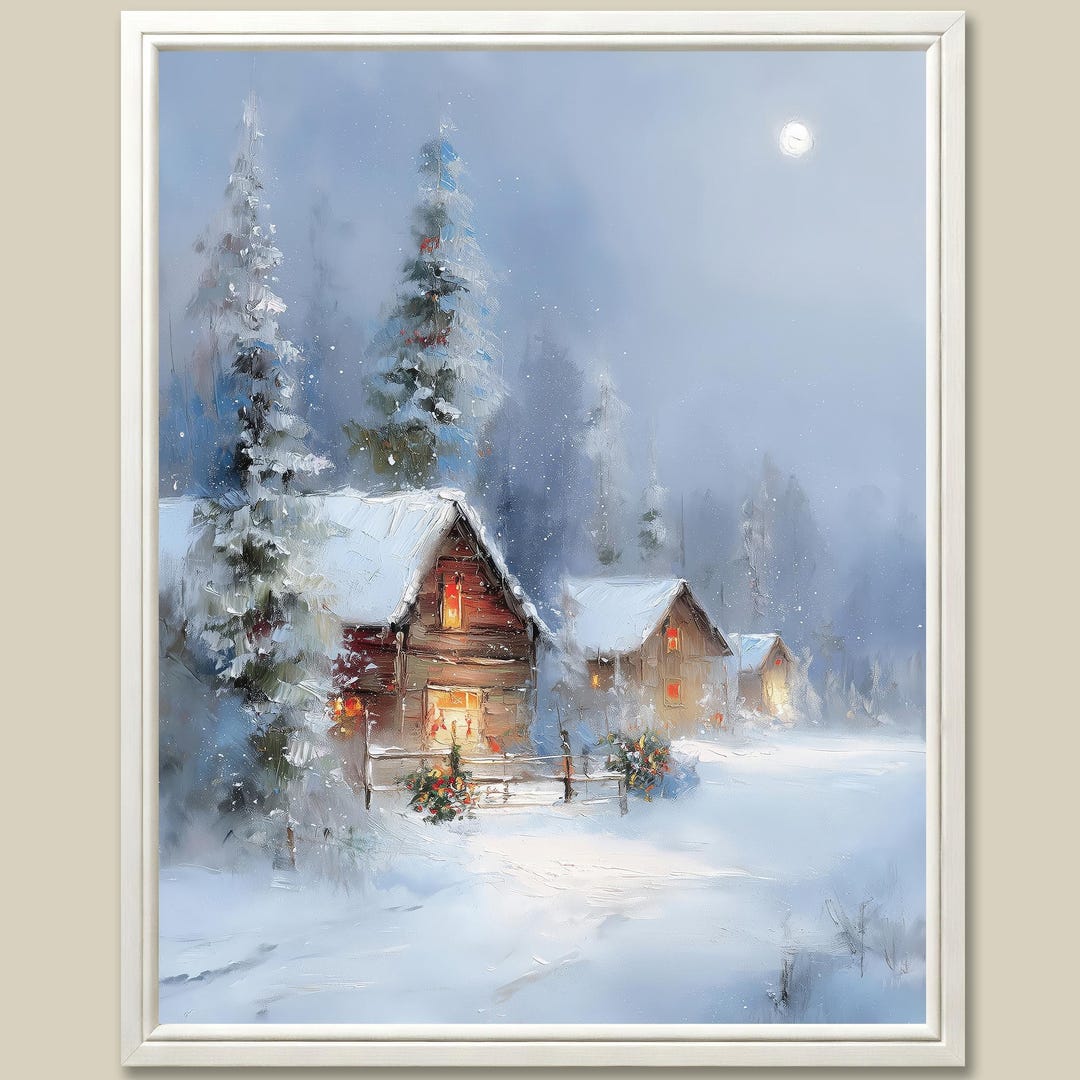 Snowy Cabin Winter Forest Art Print: Rustic Christmas Wall Decor - Etsy