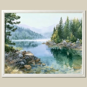 Lake Pend Oreille Watercolor Print Idaho Mountain Landscape Wall Art Northwest Decor