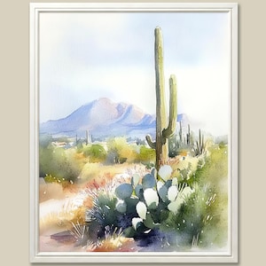 Saguaro Cactus Watercolor Art Print: Sonoran Desert Landscape