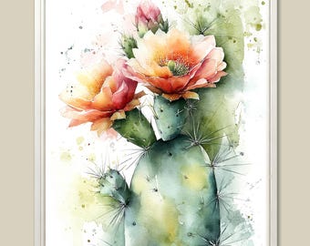 Prickly Pear Cactus Watercolor Print: Abstract Southwest Desert Art