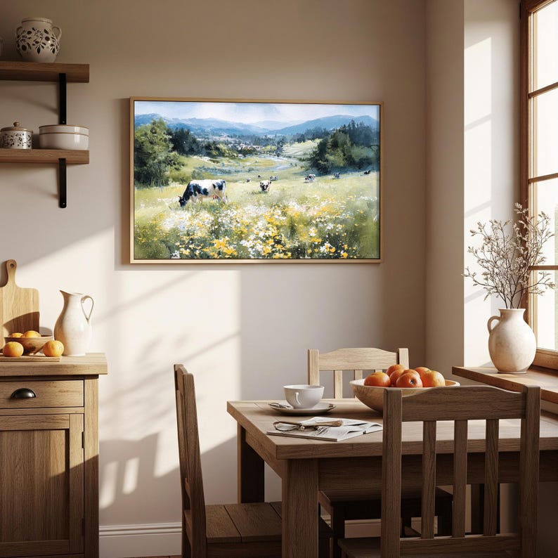 Cows Grazing Watercolor Art Print: Vermont Countryside Landscape image 10