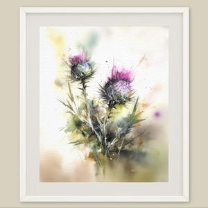 Scottish Thistle Art Print Wildflower Watercolor Painting Scotland Meadow Flowers Wall Art Abstract Floral Poster
