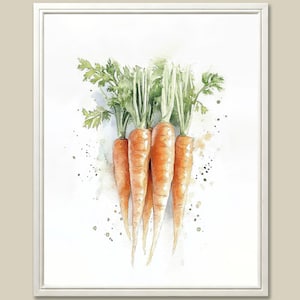 Carrot Watercolor Painting: Farmhouse Kitchen Botanical Art Print