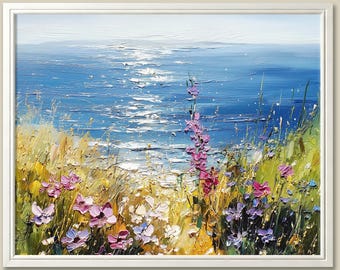 Wildflower Painting California Coast Art Print Spring Landscape Wall Art Big Sur Poster Seascape Artwork Floral Wall Decor