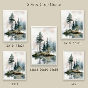 Misty Forest Lake Art Print: Watercolor Pine Tree Landscape image 10