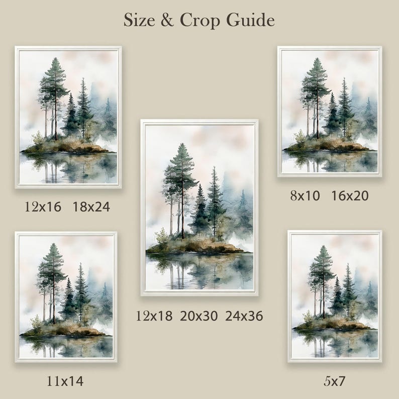 Misty Forest Lake Art Print: Watercolor Pine Tree Landscape image 10