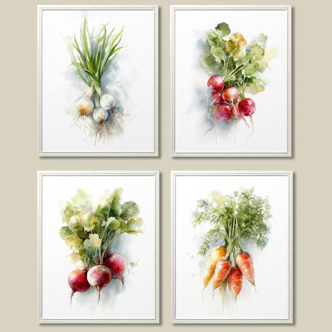 Watercolor Vegetable Art Prints Set of 4: Onion, Radish, Beet, Carrot ...