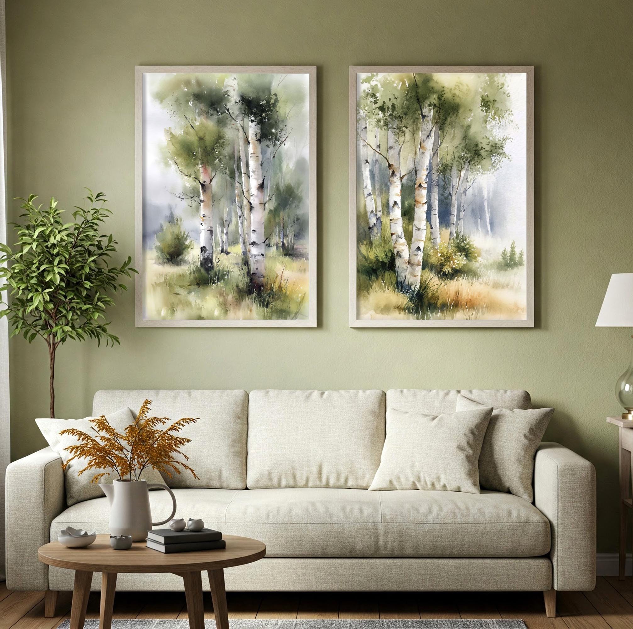 Birch Forest Watercolor Art Print Set: New England Woodland Landscape ...