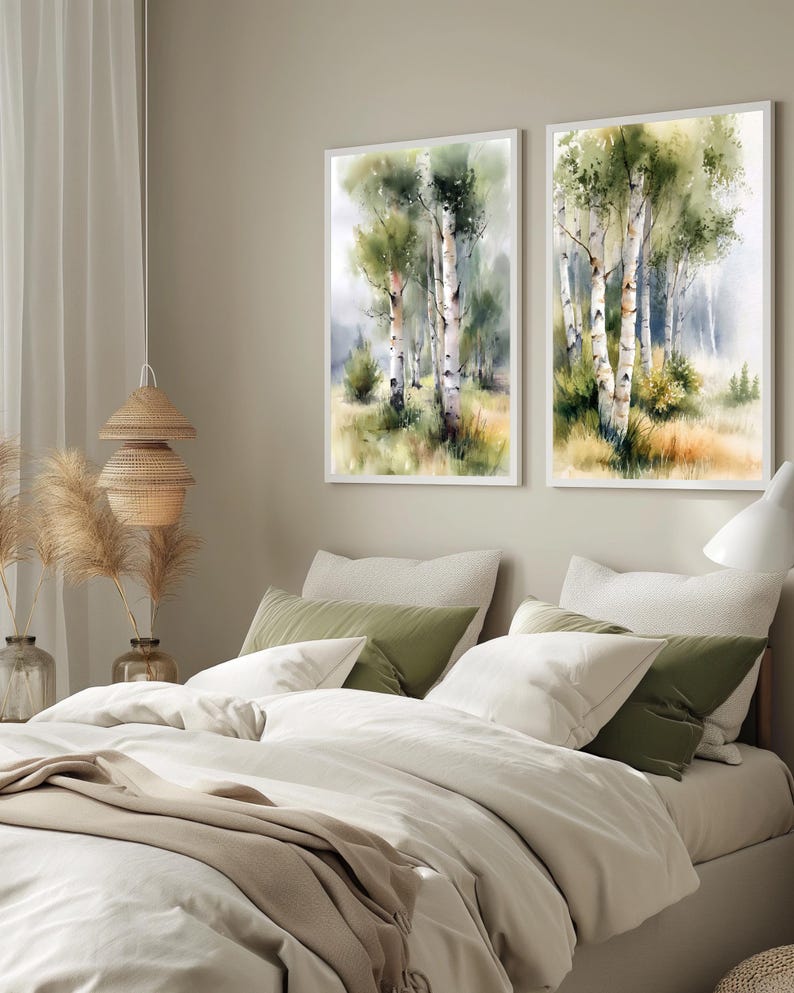 Birch Forest Watercolor Art Print Set: New England Woodland Landscape ...