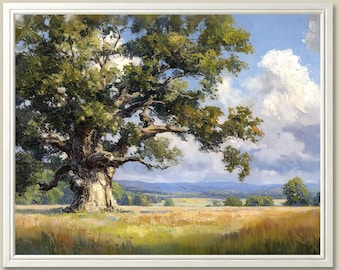 Texas Hill Country Oak Tree Art Print, Rustic Farmhouse Wall Decor