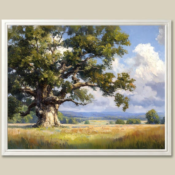 Texas Hill Country Oak Tree Art Print, Rustic Farmhouse Wall Decor