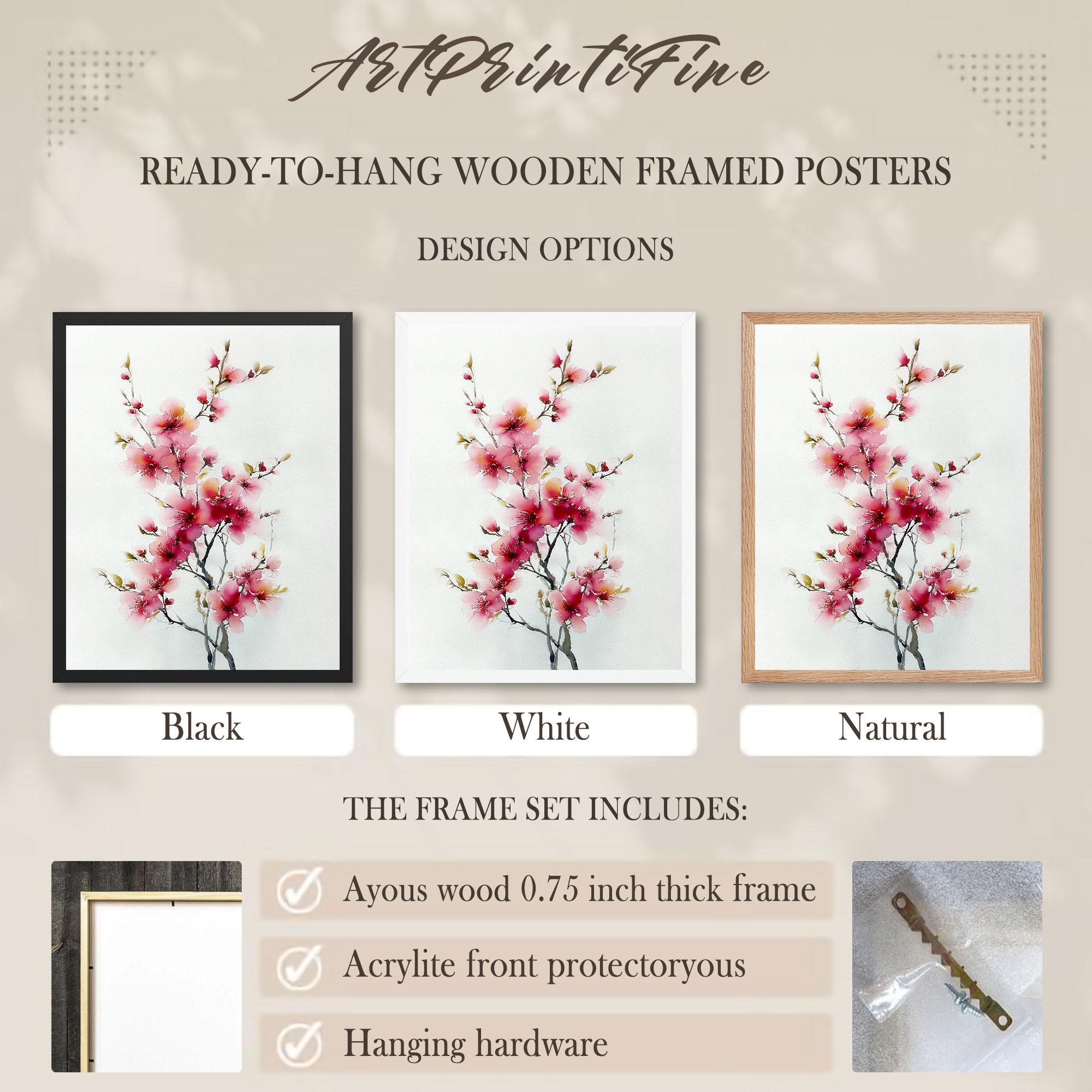 Cherry Blossom Branch Art Print Pink Sakura Watercolor Painting Floral ...