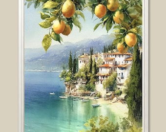 Positano Lemon Tree Watercolor Art Print: Amalfi Coast Italy Poster