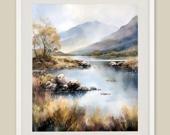 Connemara National Park Watercolor Art Print: Irish Landscape Wall Decor