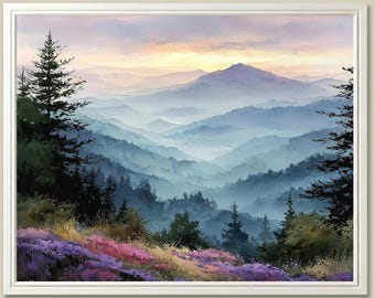 Blue Ridge Mountain Art Print: Sunrise Watercolor Landscape