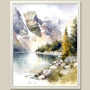 Banff Painting National Park Canada Watercolor Art Print Rocky Mountains Landscape Pine Forest Wall Art Mountain Lake Poster