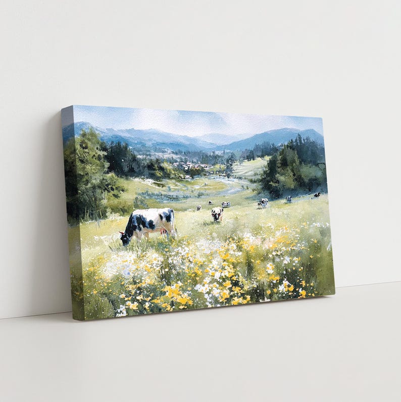 Cows Grazing Watercolor Art Print: Vermont Countryside Landscape image 13