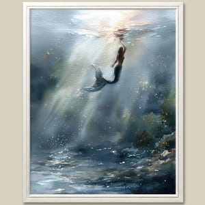 Mermaid Watercolor Art Print: Mythical Ocean Nursery Decor