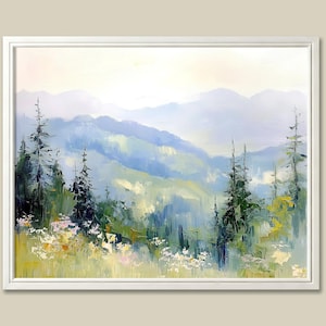 Great Smoky Mountains Art Print North Carolina Landscape Painting Pine Forest Wall Art Appalachian Mountain Abstract Poster Hiking Décor