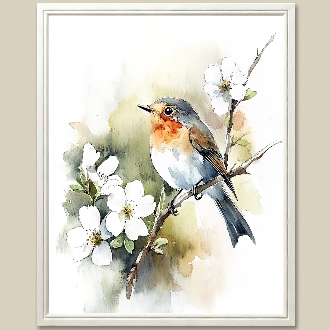 Robin and Apple Blossom Watercolor Art Print: Spring Bird Wall Decor - Etsy